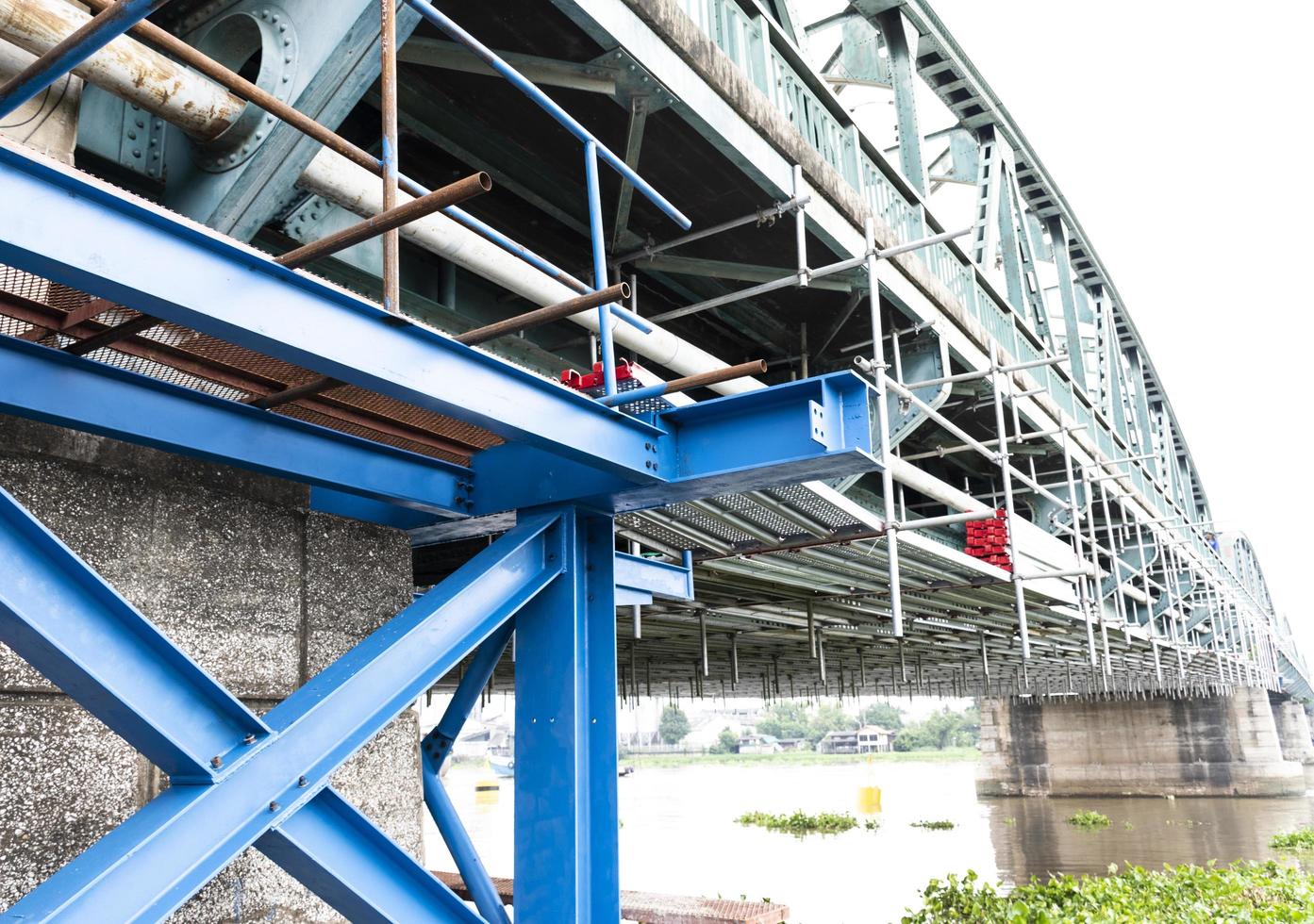 Scaffolding steel frame at construction site photo