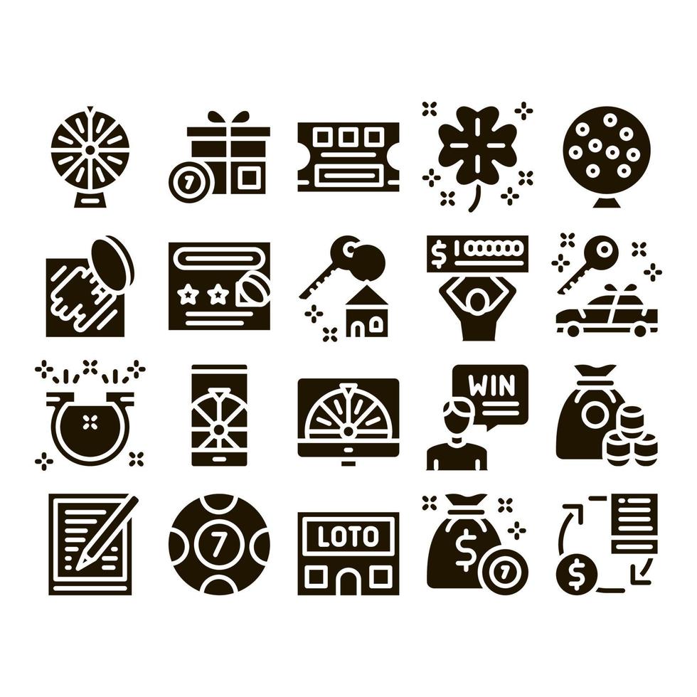 Lottery Gambling Game Glyph Set Vector