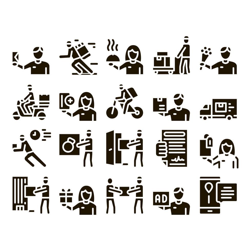 Courier Delivery Job Glyph Set Vector