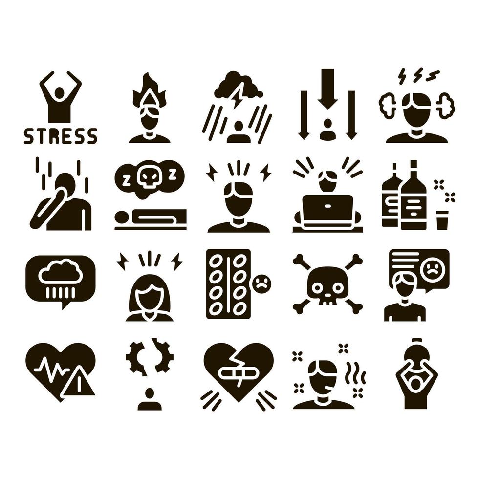 Stress And Depression Glyph Set Vector