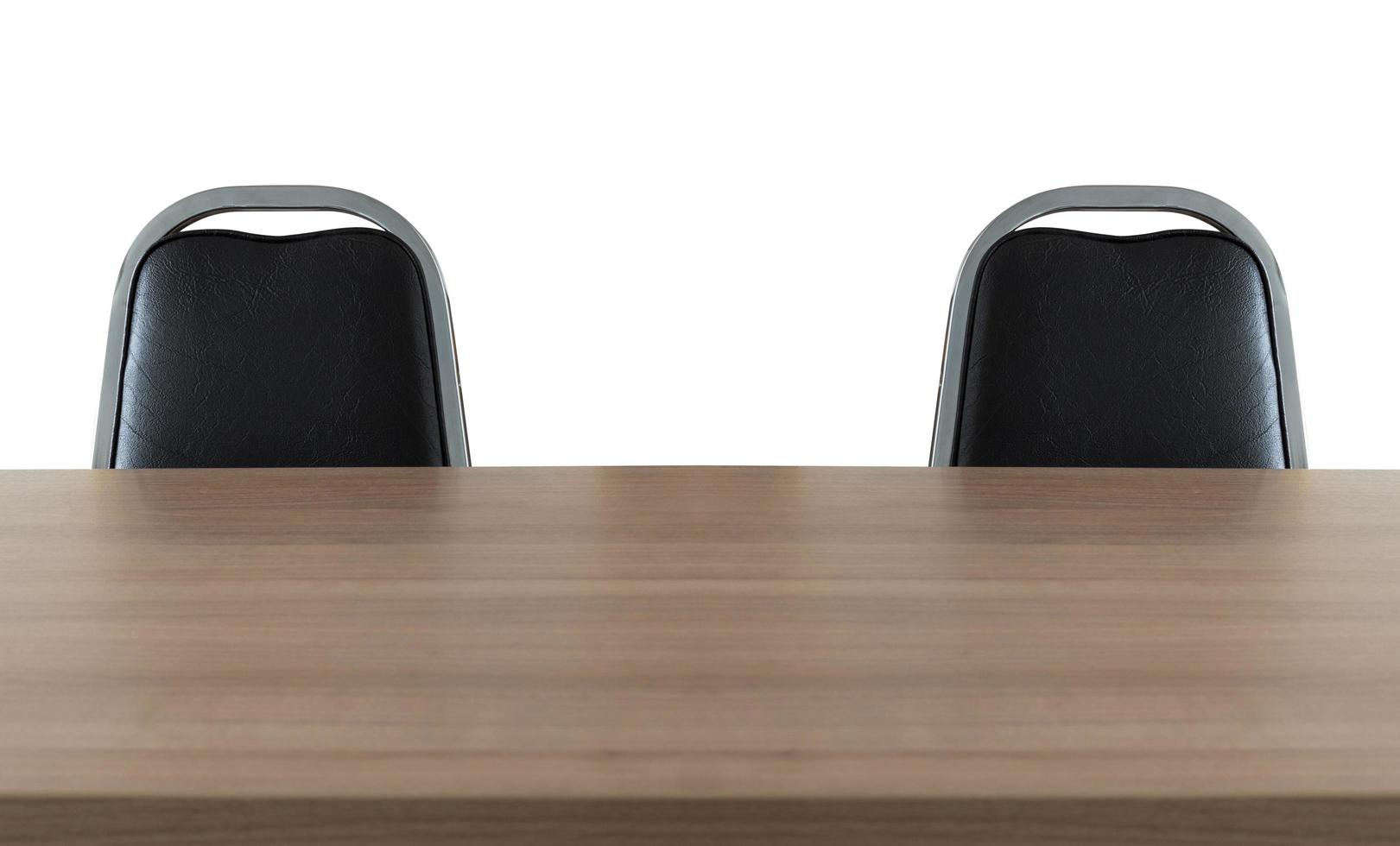 Close up two chairs and wooden table isolated on white background. with clipping path photo