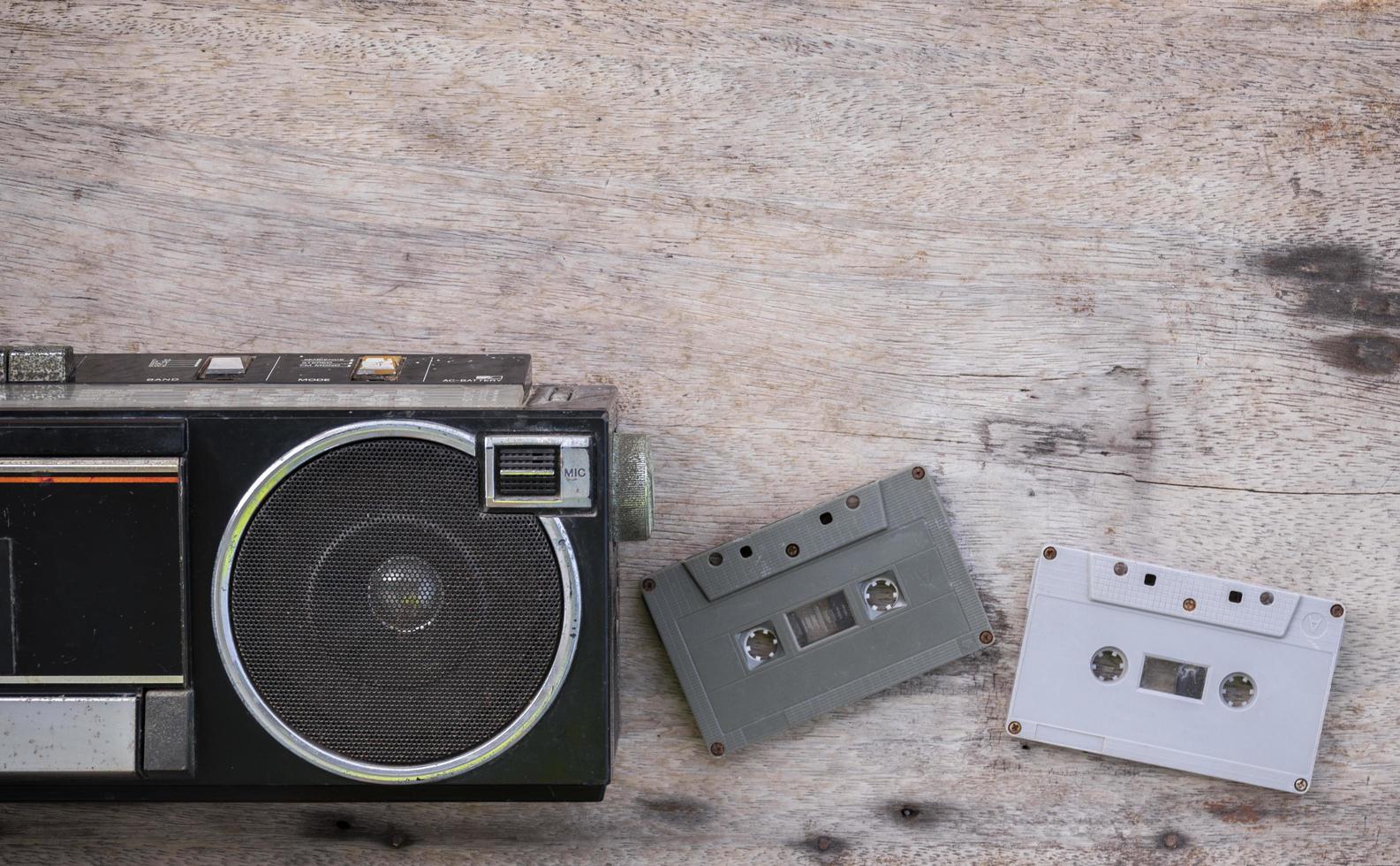 Top view retro radio and cassette tape photo