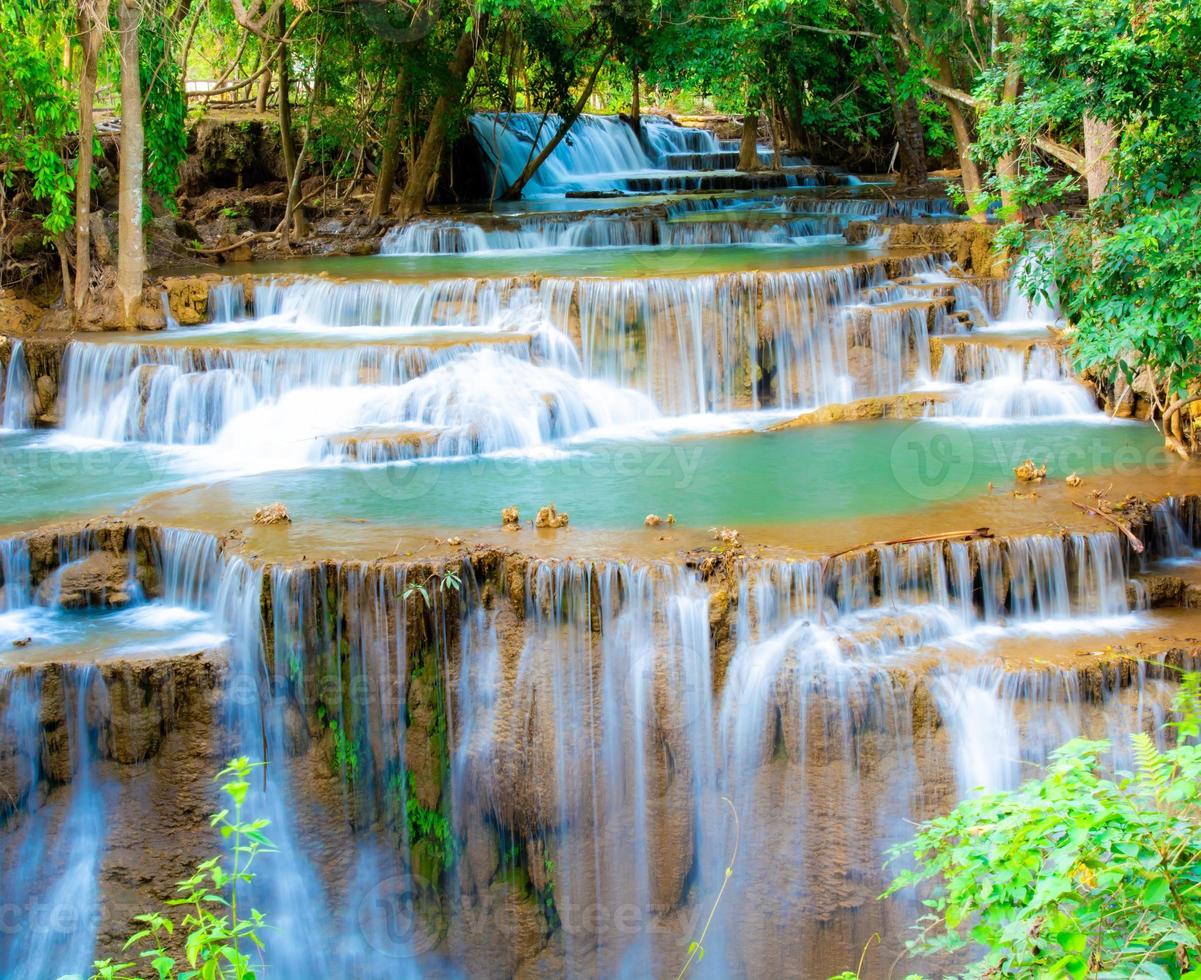 Amazing colorful waterfall in national park forest during spring,beautiful deep forest in Thailand,technic long exposure, during vacation and relax time. photo