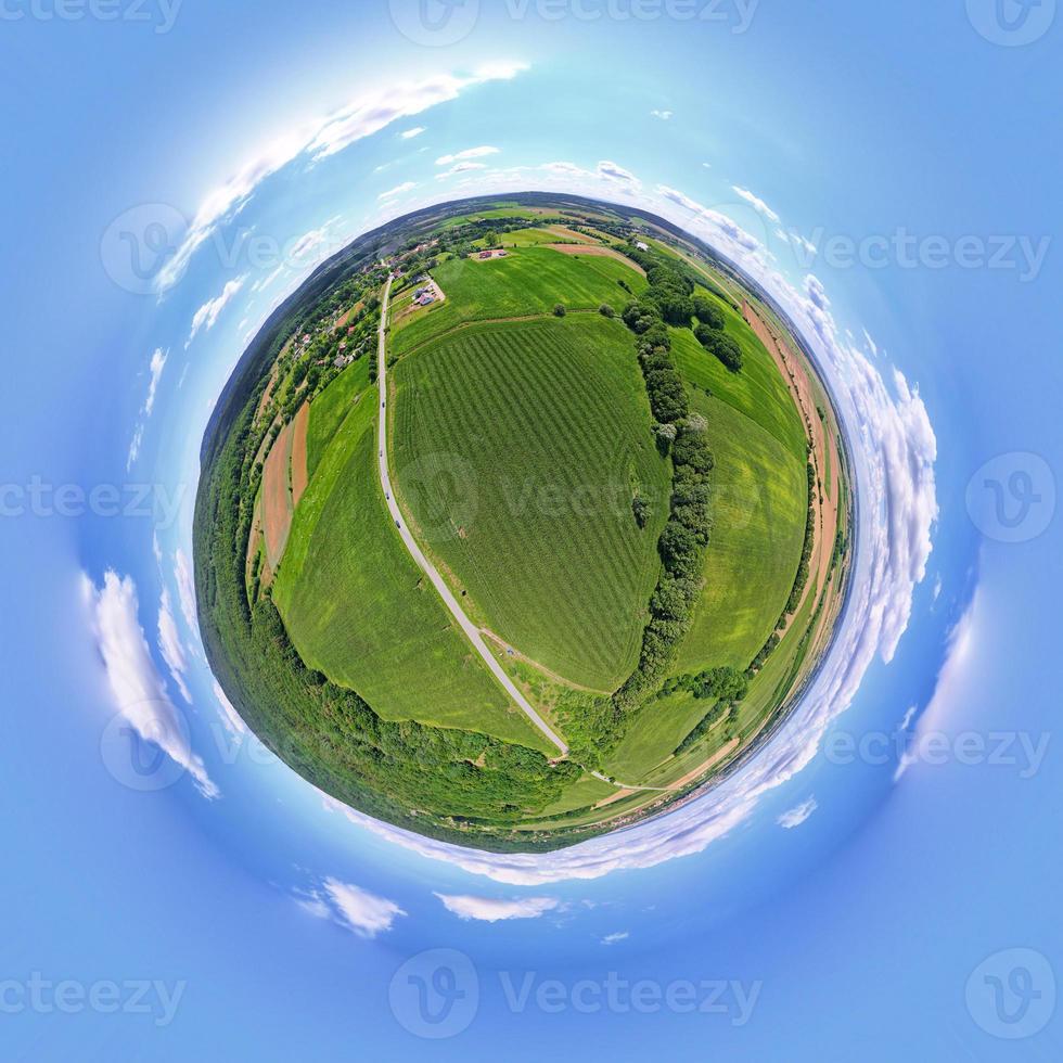 Spherical panorama of nature landscape. Little planet panorana photo