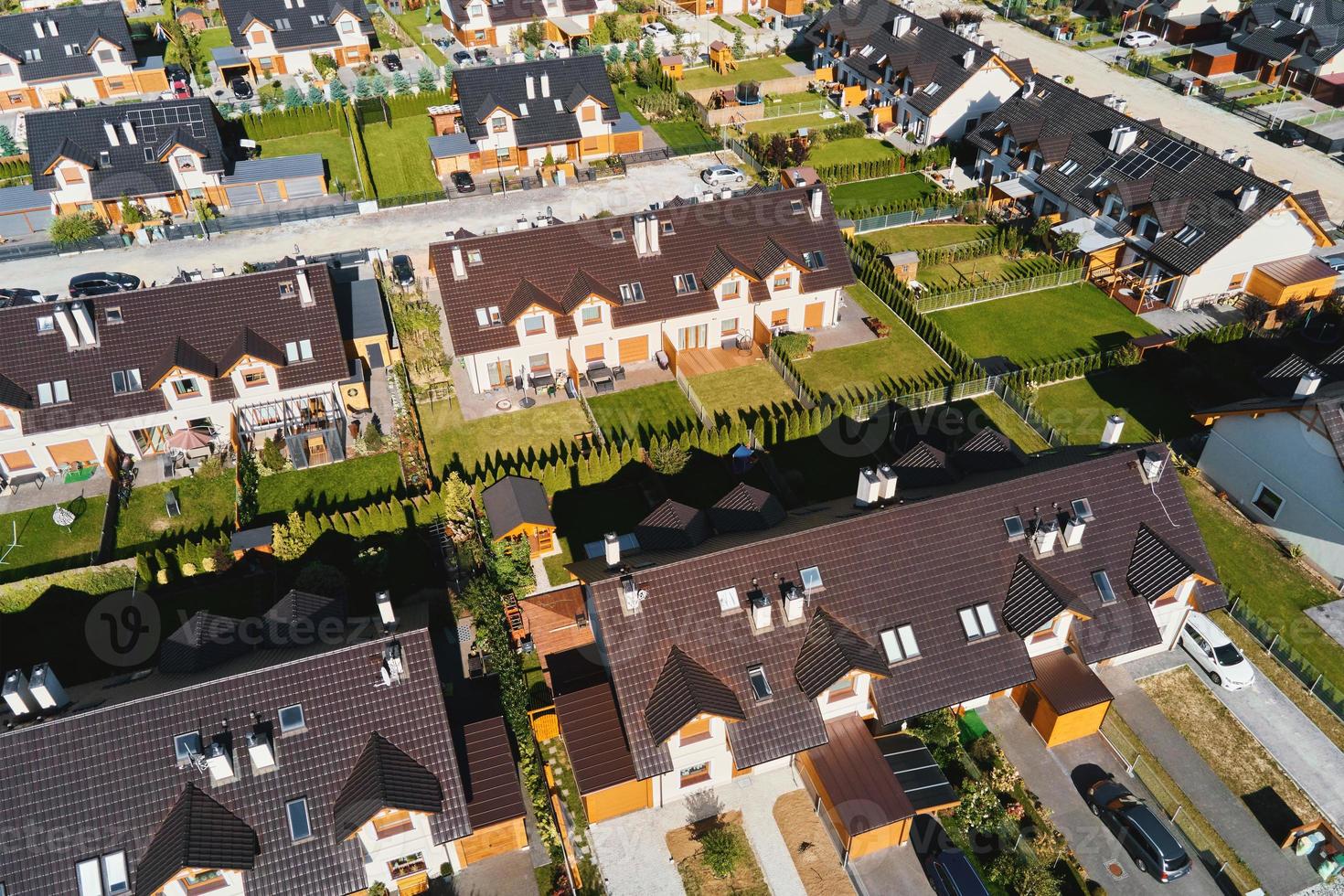 Aerial View of modern residential district in Europe city photo