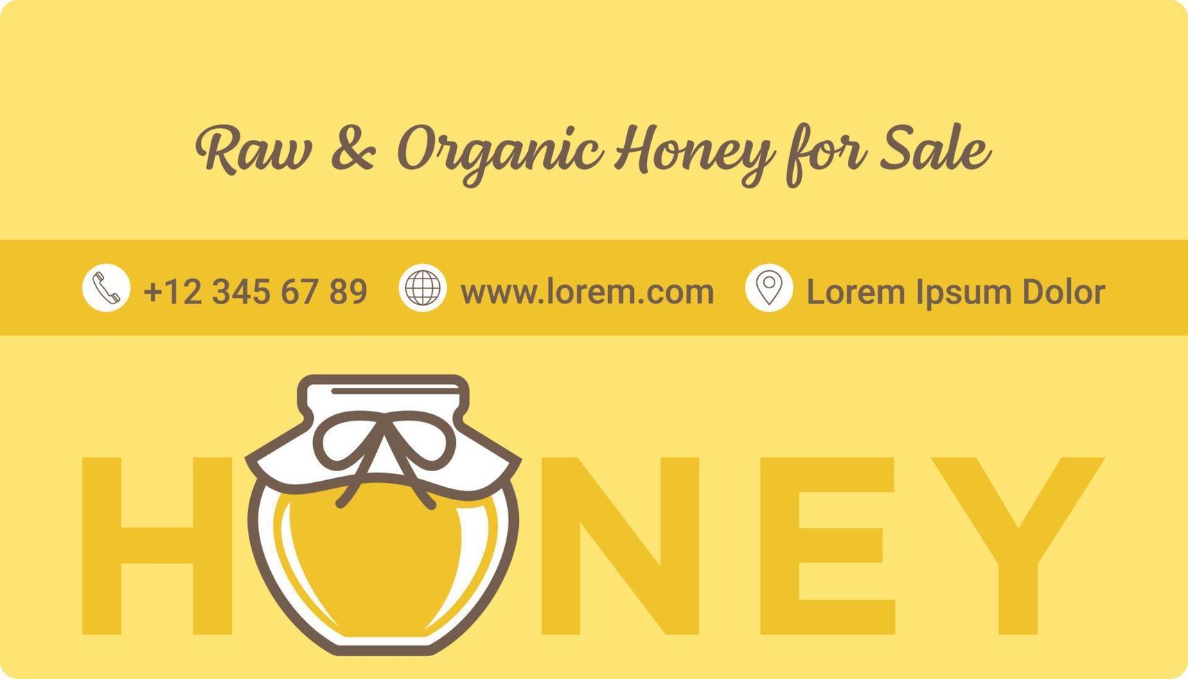 Raw and organic honey for sale, business card vector