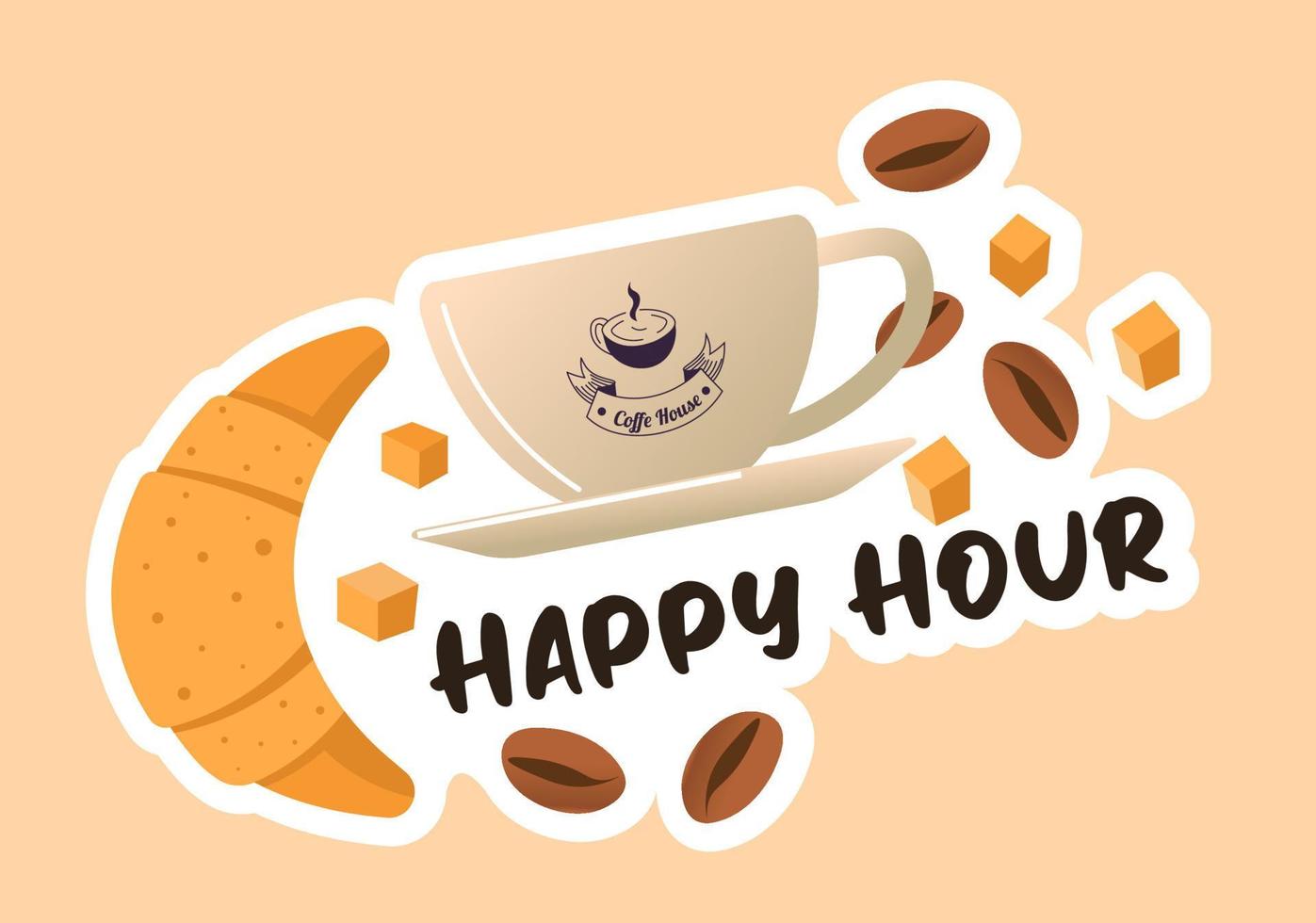 Happy hour in cafe, coffee and croissants vector