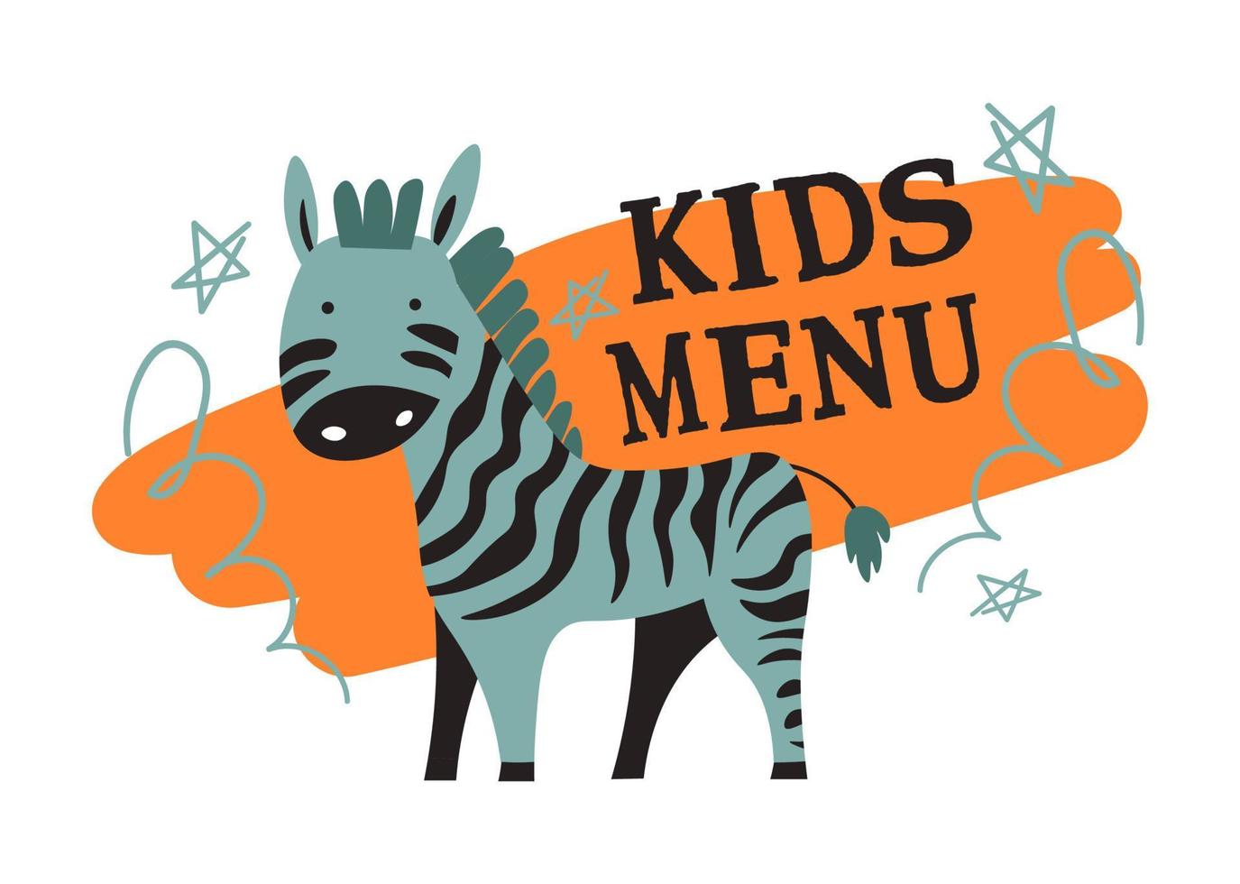 Kids menu, food for children in cafe, cute zebra vector