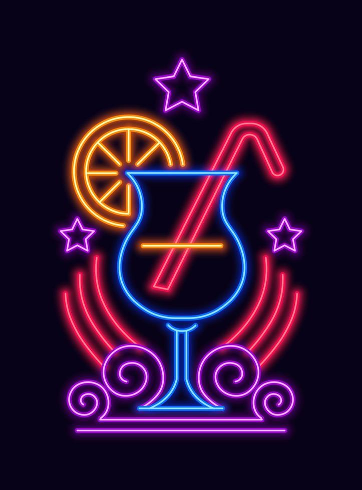 Neon sign for night club with cocktails and drinks vector