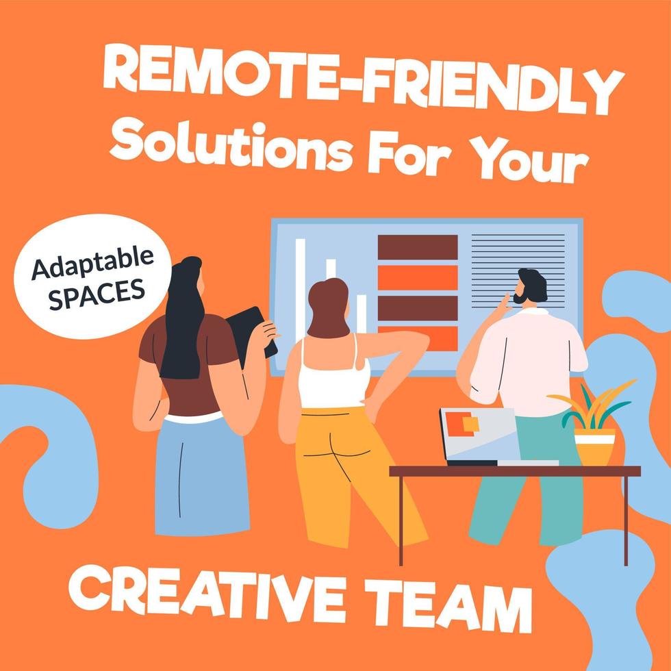 soluciones amigables remotas para su equipo creativo vector