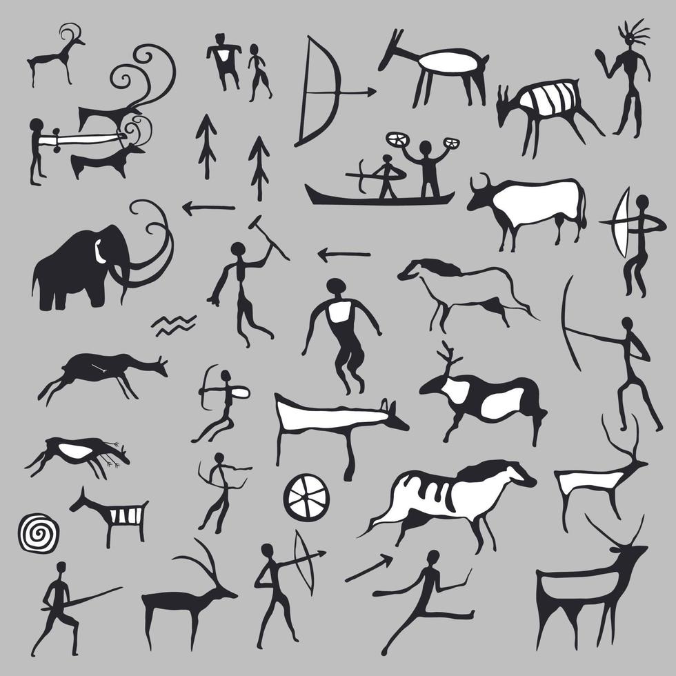 Drawings from caves, ancient arts and symbols vector
