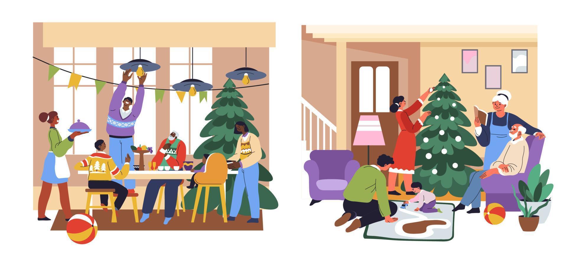 vacaciones de navidad pasadas con la familia en los hogares vector