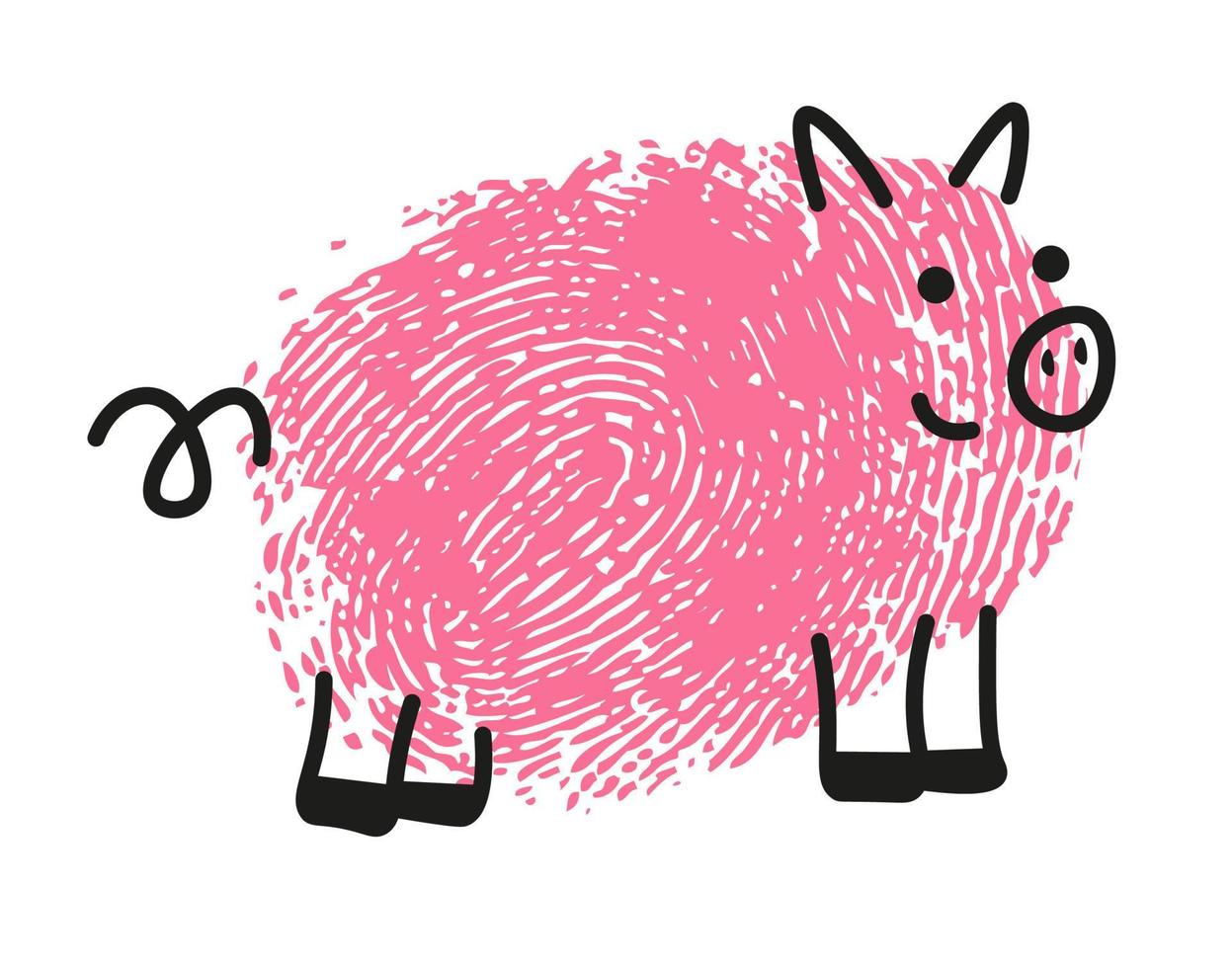 Thumbprint drawing of pig animal, swine portrait vector