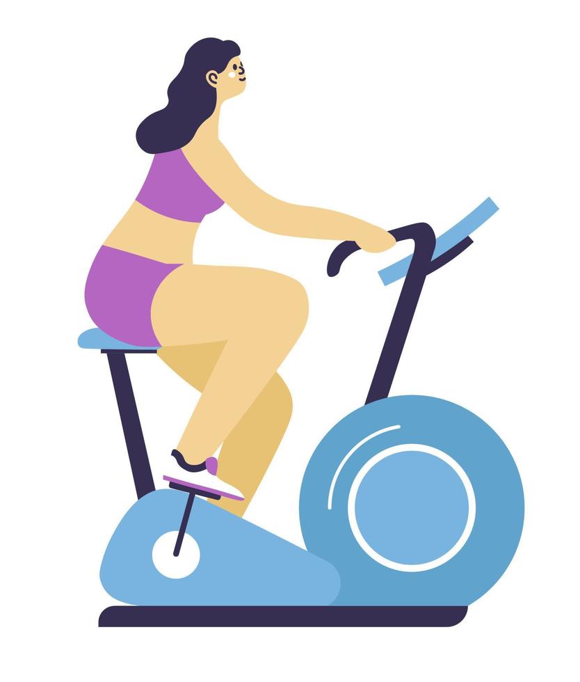 mujer trabajando en bicicleta, vector de ejercicios deportivos