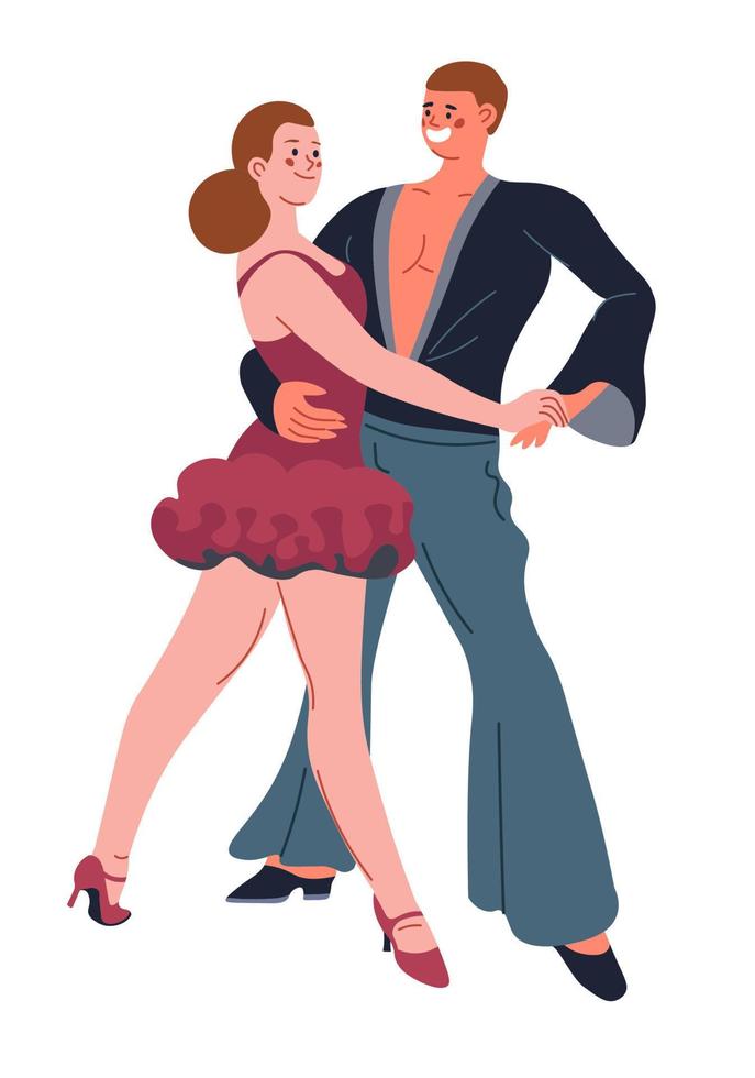 Dancing people, man and woman performing dance vector