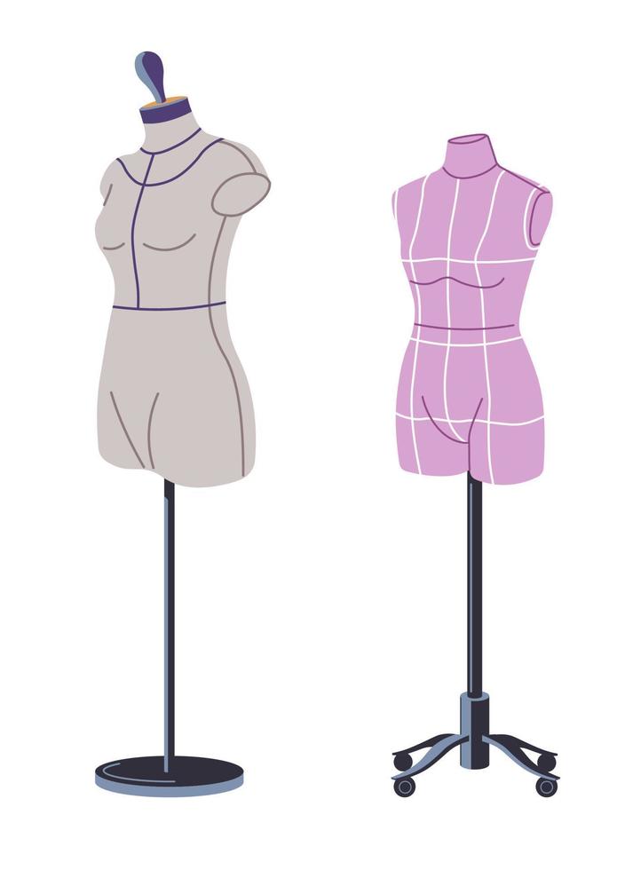 Clothes atelier shop, mannequins for apparels vector