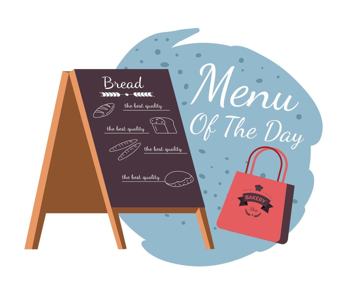 Menu of the day, board with bakery offers sale vector