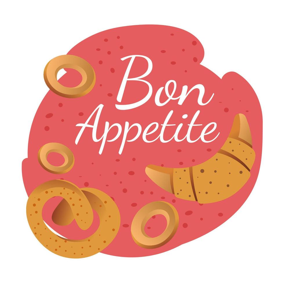 Bon appetite, croissants and pretzels from bakery vector