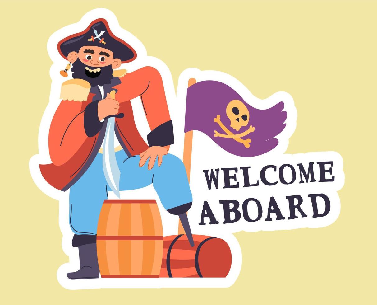 bienvenido a bordo, fiesta pirata, hombre disfrazado vector