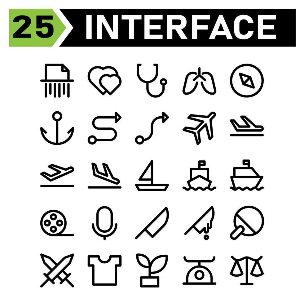 User interface icon set include file, shred, pepper, delete, user interface, love, hearts, heart, wedding, stethoscope, medical, healthcare, doctor, lungs, anatomy, phenomenology, organ, compass vector