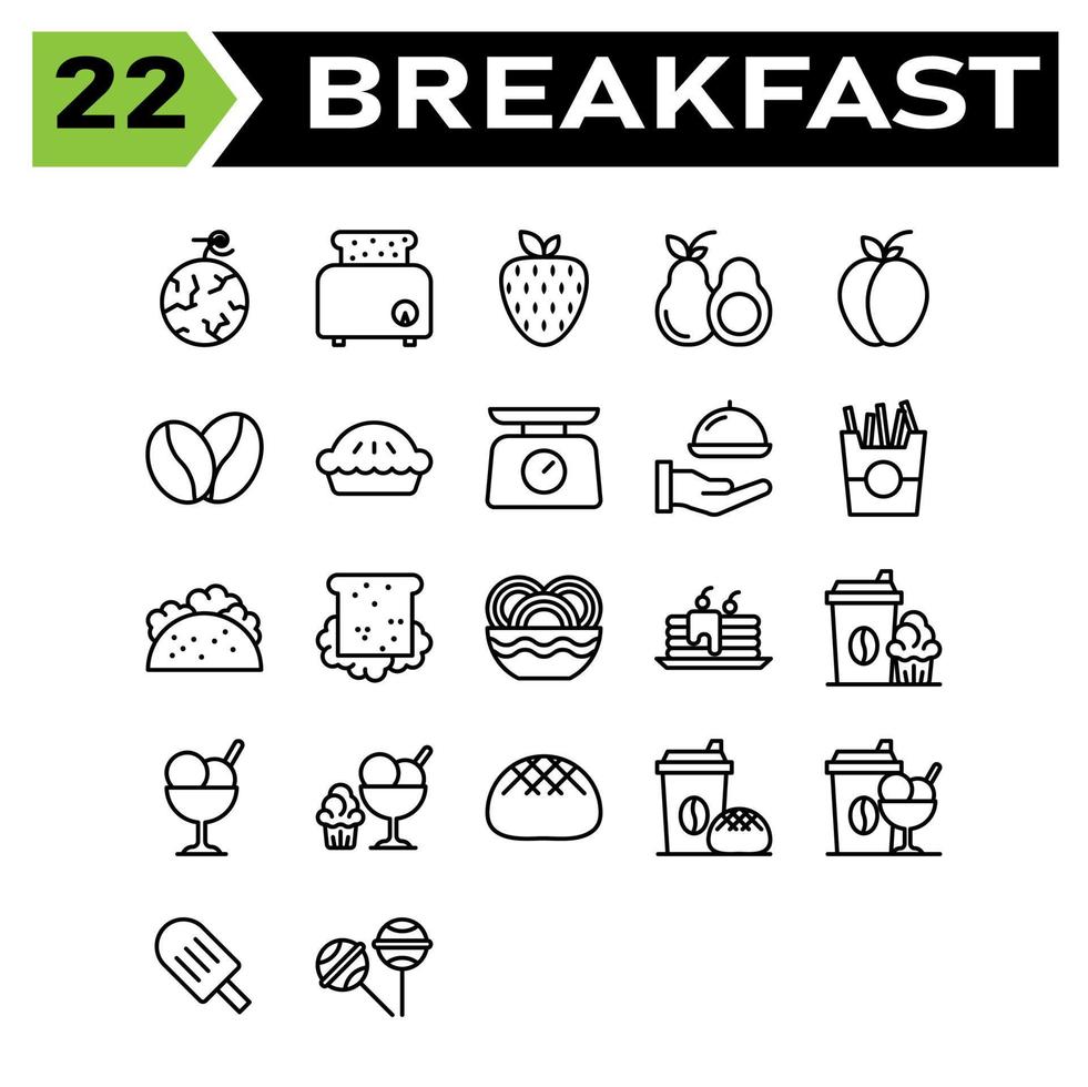 El juego de desayuno incluye salsa, tomate, ketchup, botella, desayuno, manzana, fruta, frutas, miel, tarro, abeja, olla, chocolate, bar, dulces, té, taza, café, bebida, melón, sandía, comida, tostadas, pan vector