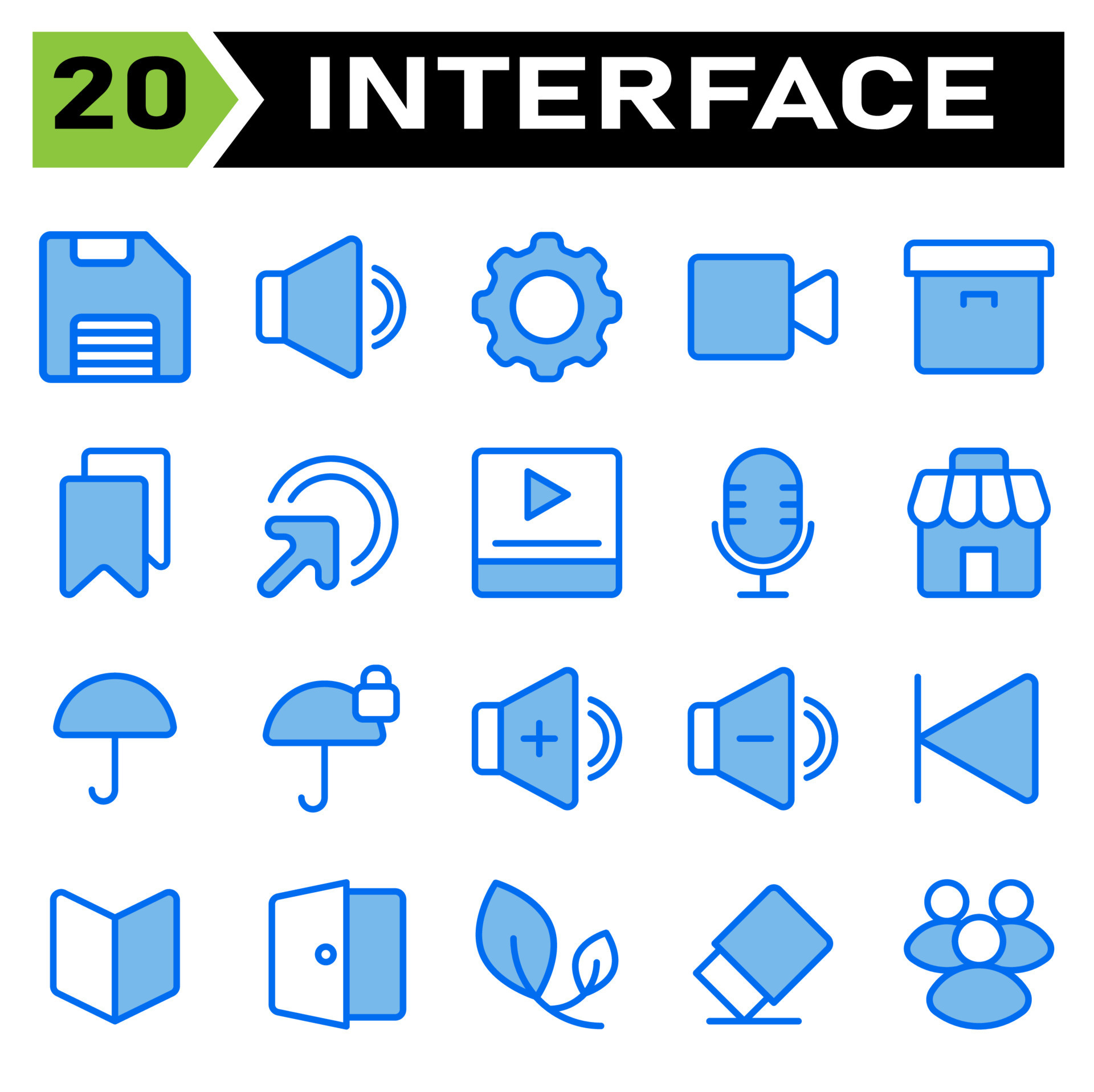 User interface icon set include save, storage, data, file, download ...