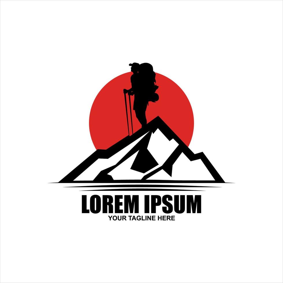 logotipo de montaña, diseño de emblema de camping y senderismo, vida de aventura. vector