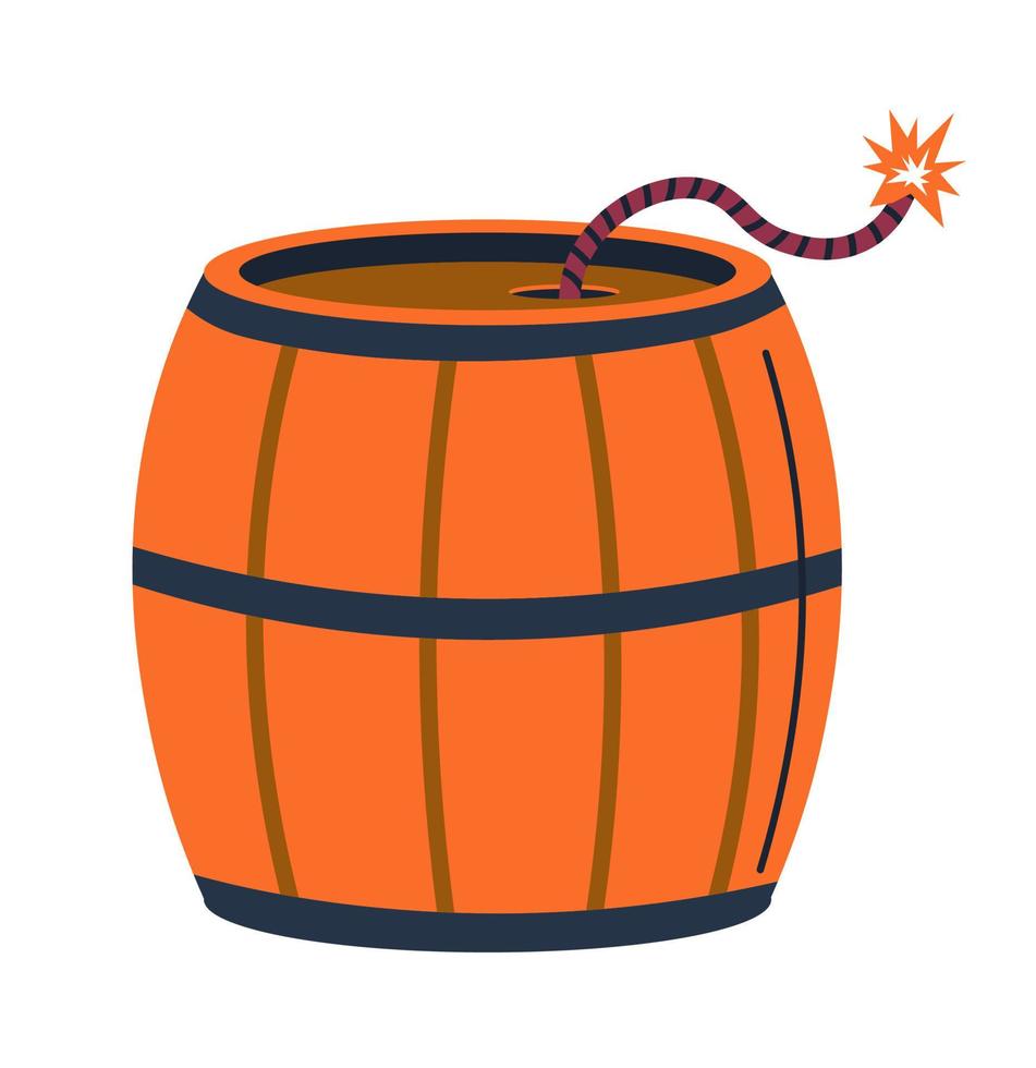 Bomb and explosive weapons types, barrel with rope vector