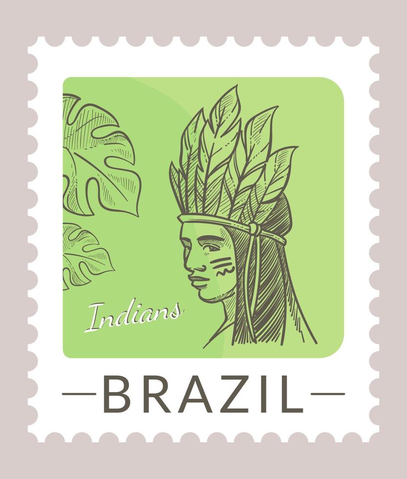 vector de postal o matasellos de nativos de brasil