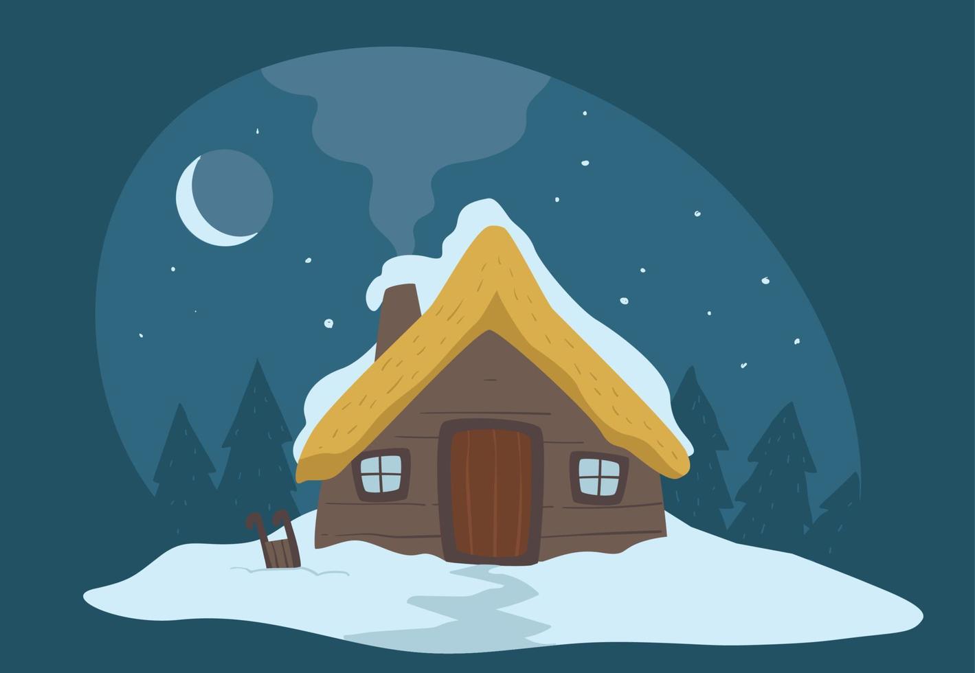 House in forest, building covered by snow vector