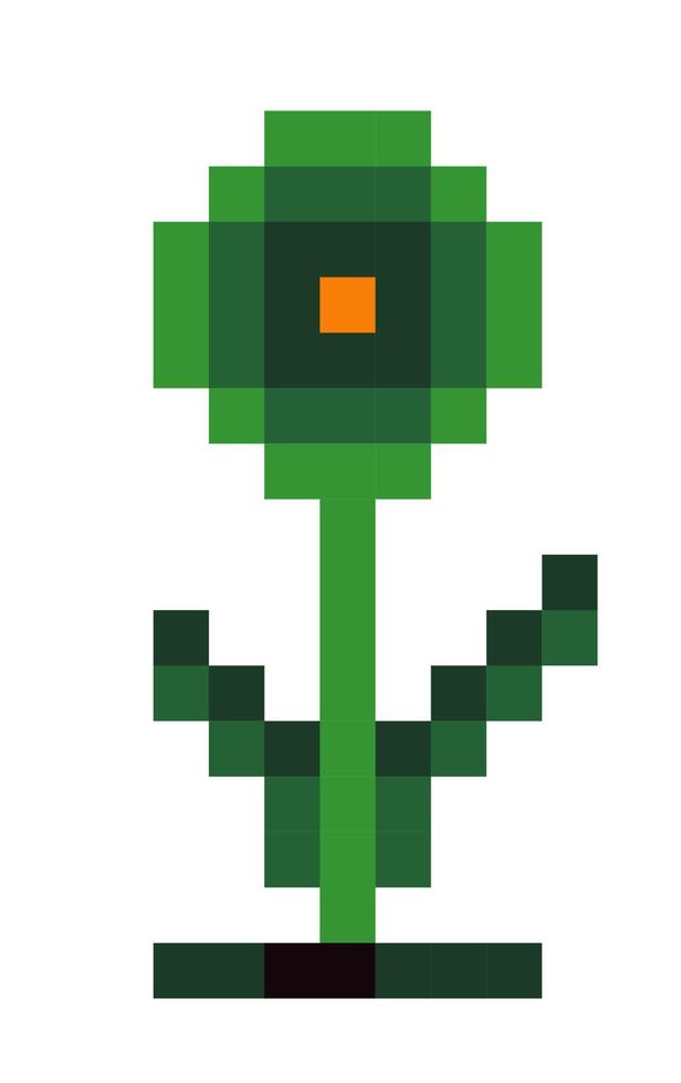 Pixelated flower in blossom, 8 bit game design vector