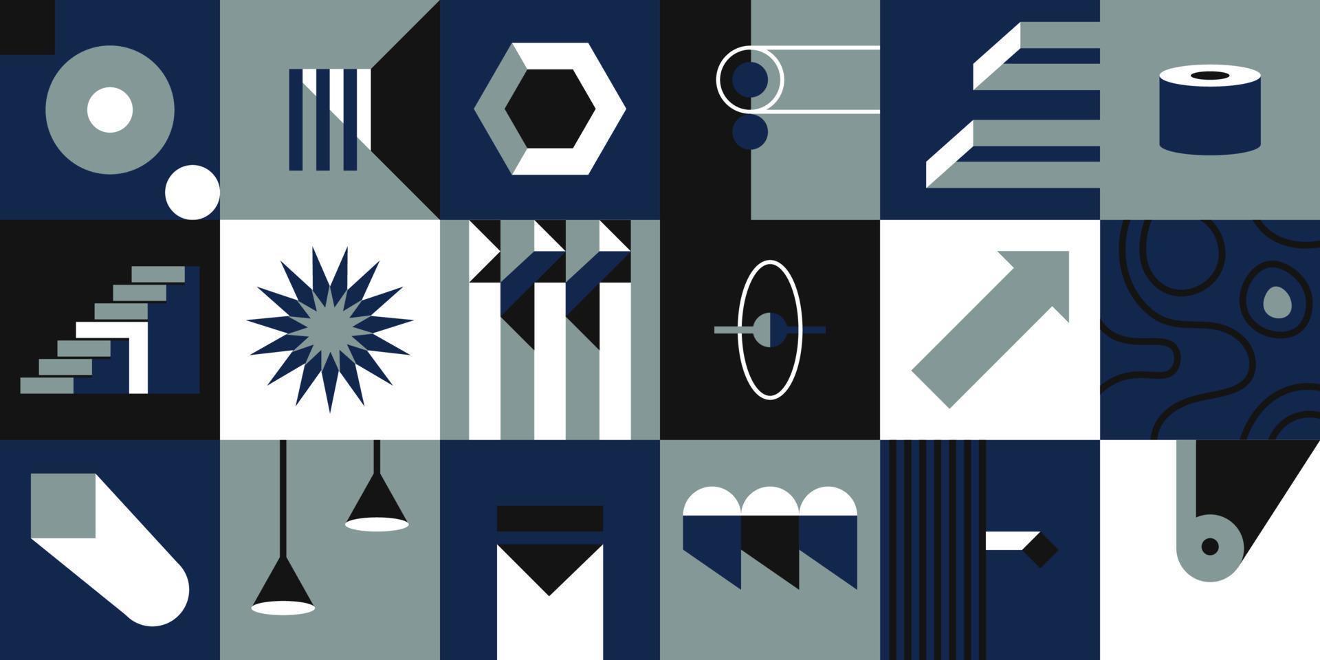 Abstract squares with lines and geometric shapes vector