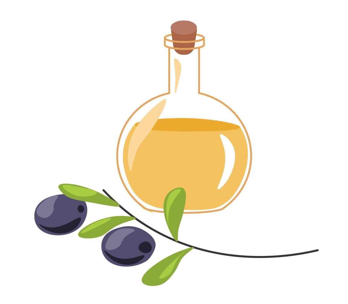 Olive oil and fresh vegetable on branch with leaf vector
