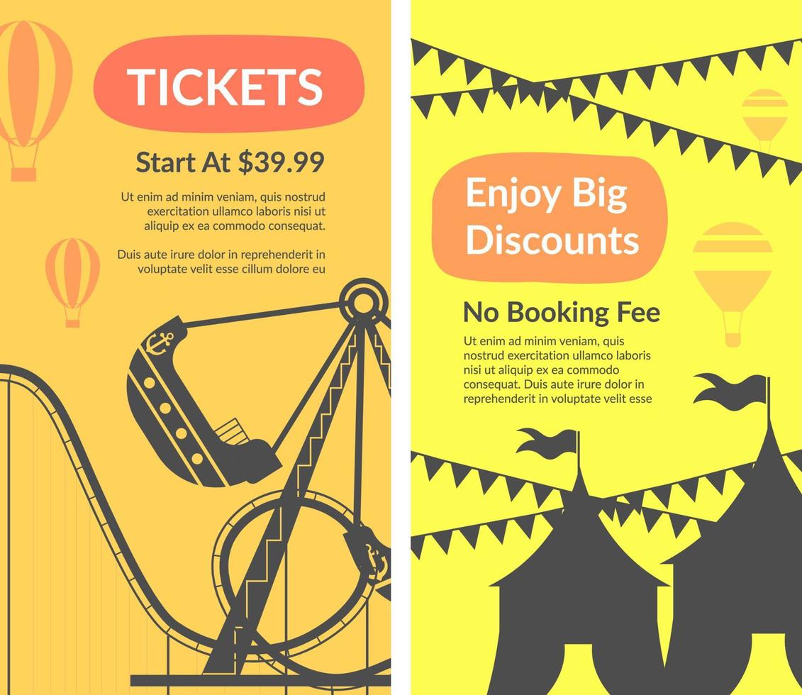 Amusement park tickets, enjoy big discounts set vector