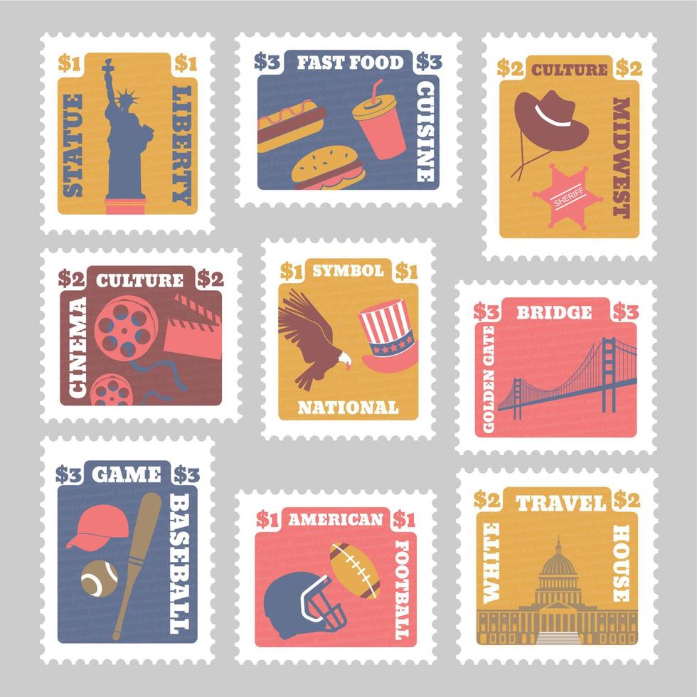 sello postal con elemento de país nacional de estados unidos vector