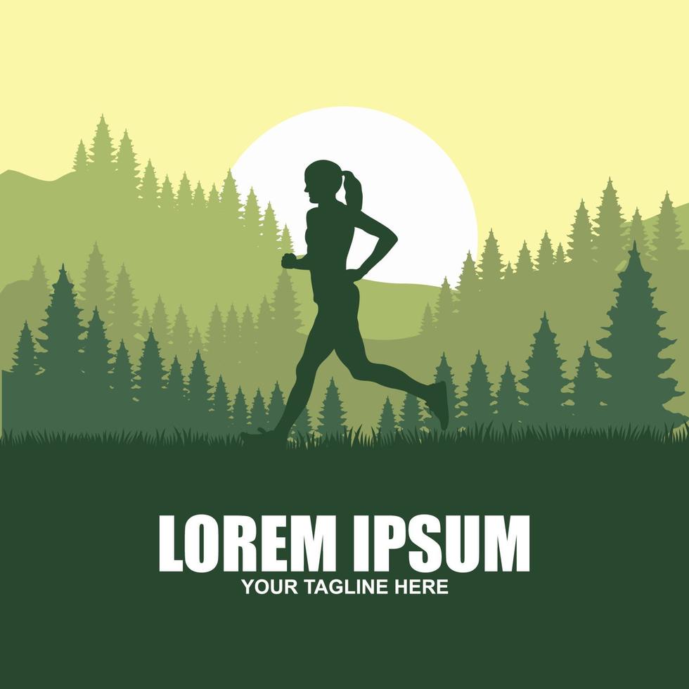 Group of running people, men and women. Isolated vector silhouettes