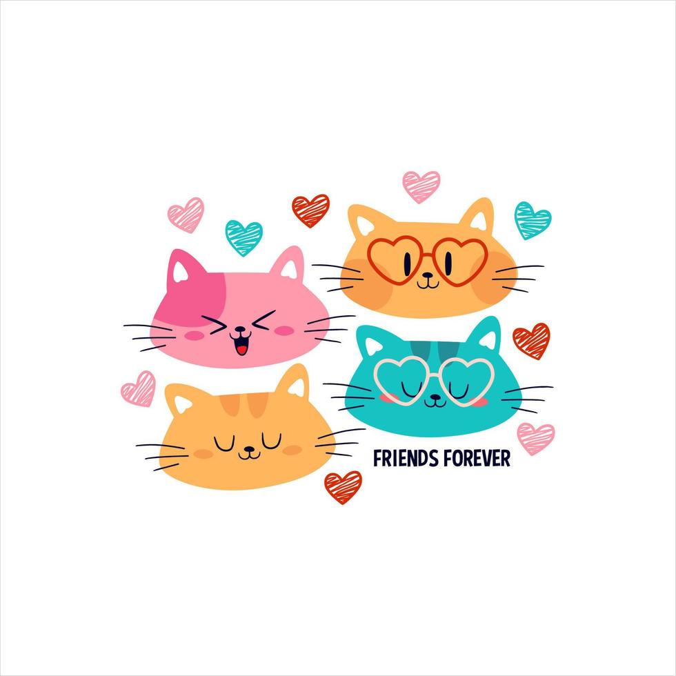 Cute color full cat and friends vector