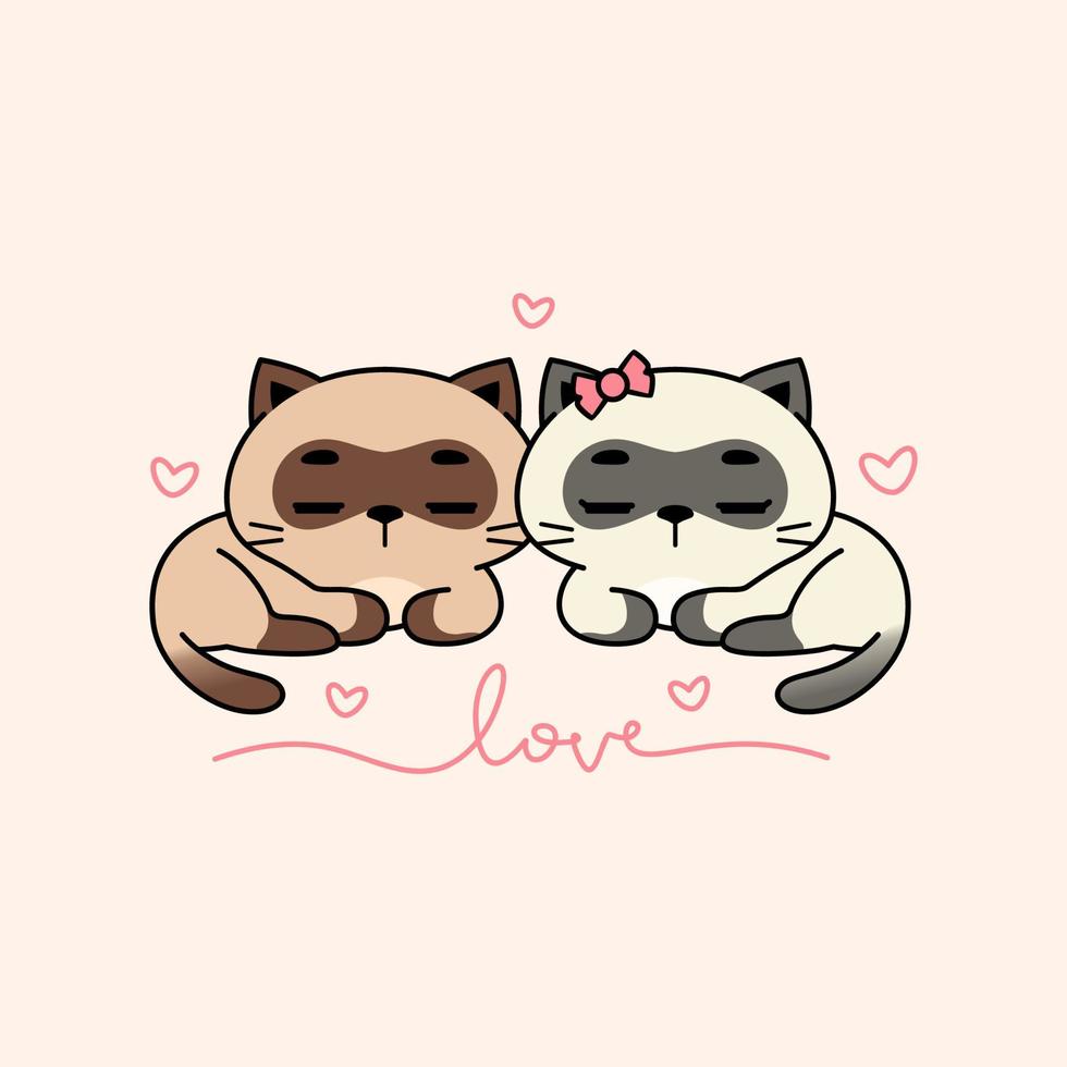 Cute couple siamese cats character illustration vector