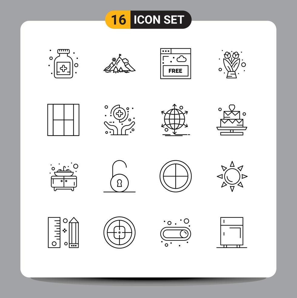Stock Vector Icon Pack of 16 Line Signs and Symbols for draw create access gift flower Editable Vector Design Elements