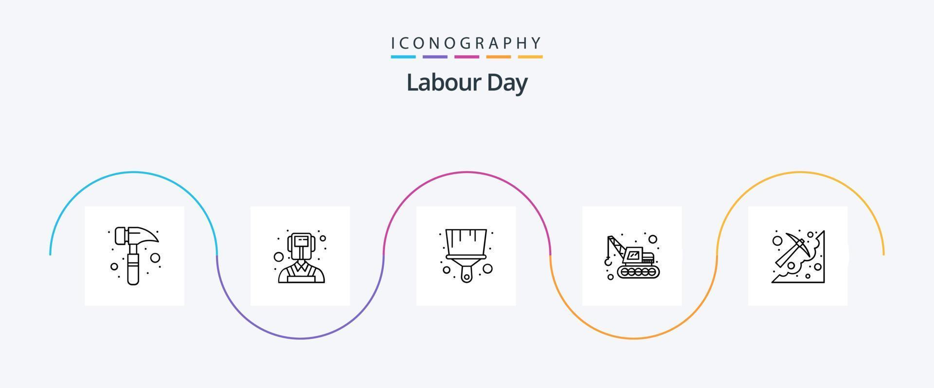 Labour Day Line 5 Icon Pack Including . pick. tool. mining. cave vector