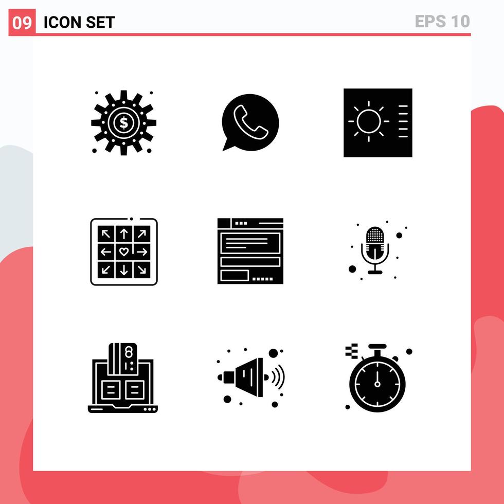Pack of 9 Modern Solid Glyphs Signs and Symbols for Web Print Media such as computing file watts app play dancing Editable Vector Design Elements