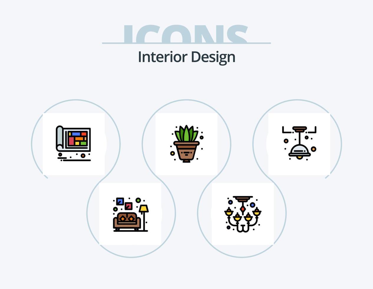 línea de diseño de interiores paquete de iconos llenos 5 diseño de iconos. interior. ropa. chimenea. papel. cajón vector