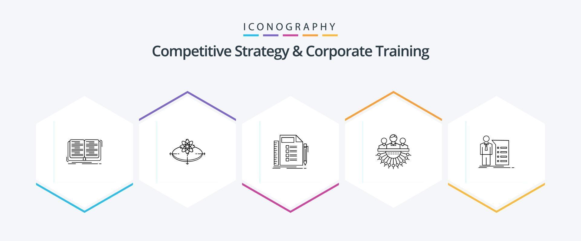 Competitive Strategy And Corporate Training 25 Line icon pack including management. group. light. allocation. planning vector