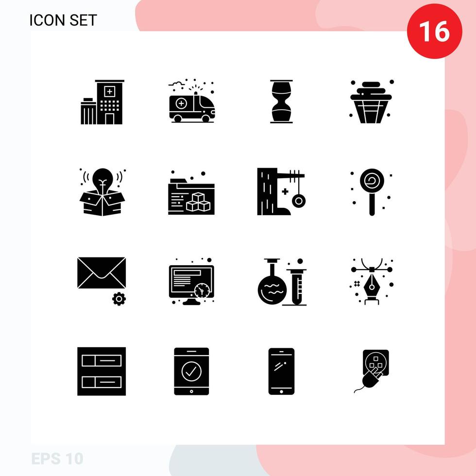 Pictogram Set of 16 Simple Solid Glyphs of party cup hourglass cake time Editable Vector Design Elements