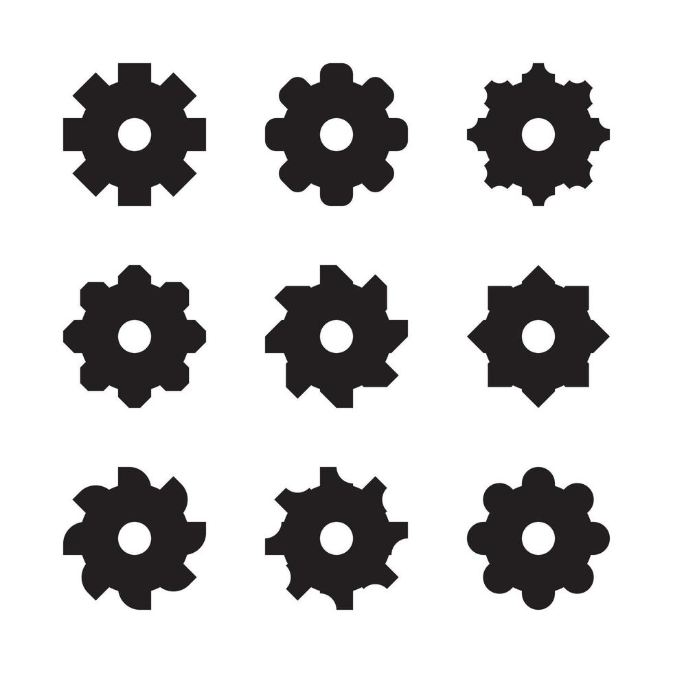 Gear icon set. Transmission gears minimalistic design vector isolated on white background.