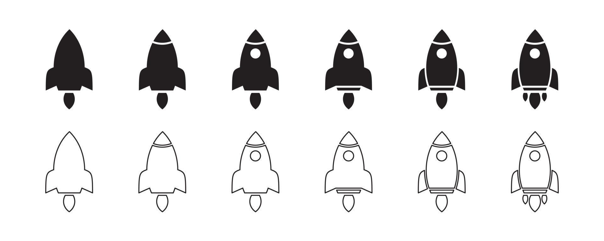 Black and simple line Rocket icon set, vector illustration.