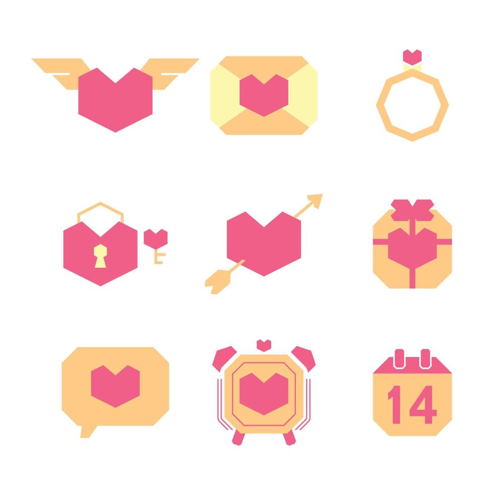 Collection of colored Valentine's day icons, vector illustration on a white background