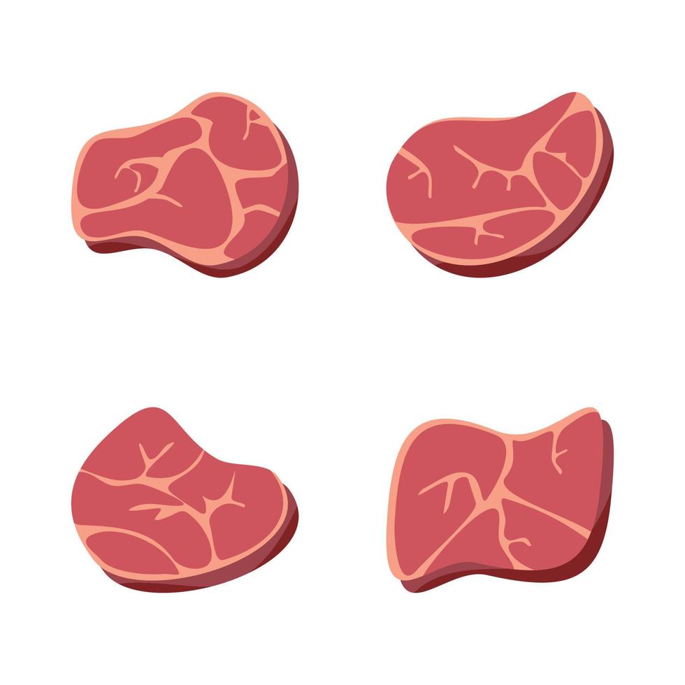 cutlet icon set. Fresh and baked. red beef, lamb. Flat cartoon vector illustration isolated on white background.