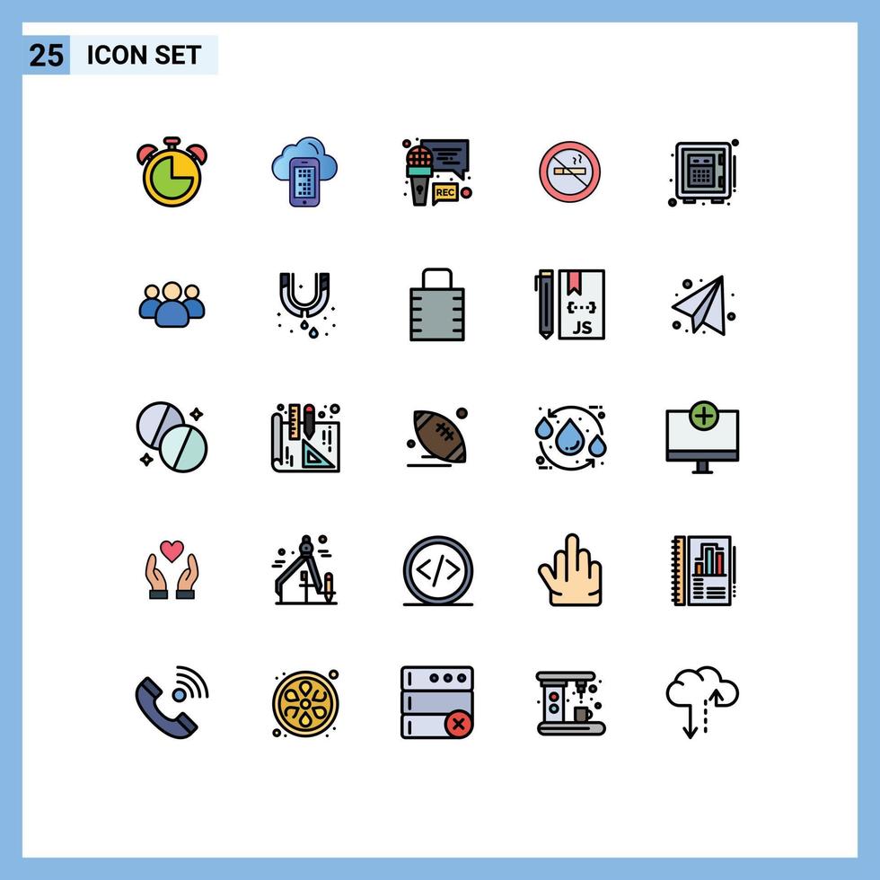Stock Vector Icon Pack of 25 Line Signs and Symbols for money hotel mic no nosmoking Editable Vector Design Elements