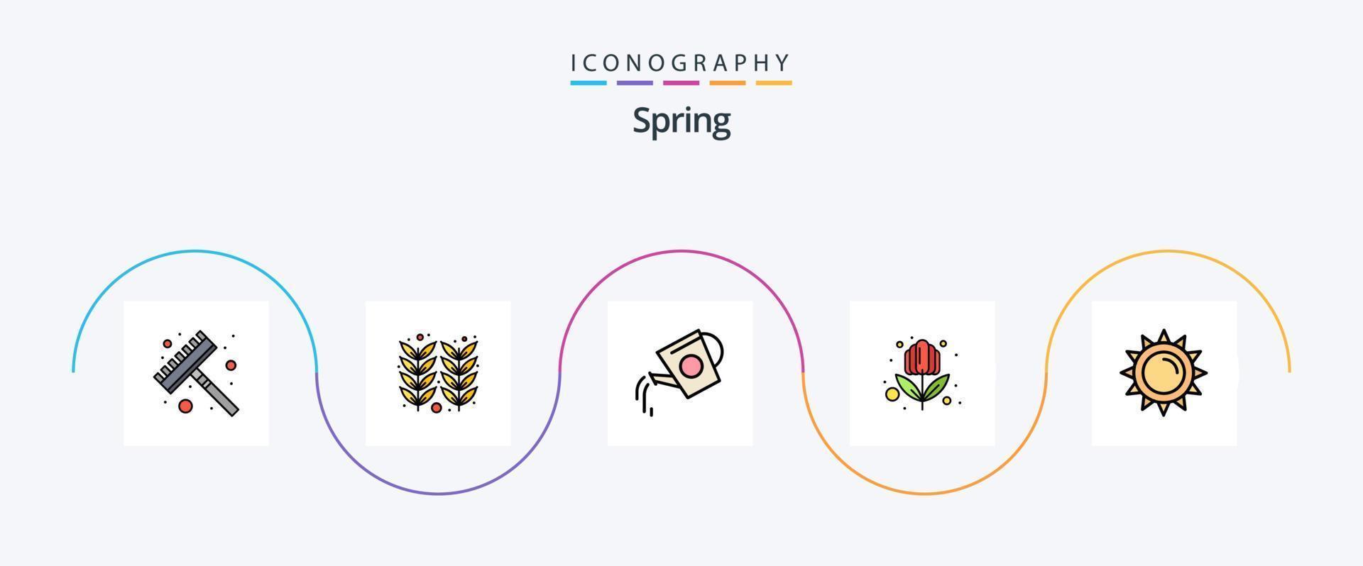 paquete de iconos de 5 planos llenos de línea de primavera que incluye luz. sol. bebida. verano. flor vector